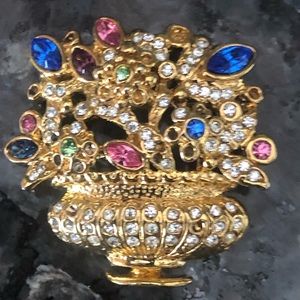 Multi Simulated Stone Gold Tone Brooch